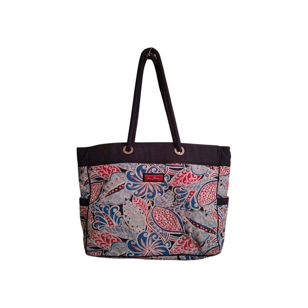 Vera Bradley Blue Red Paisley Rope Handle Tote Bag‎ Large Shoulder Bag
